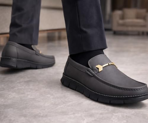 Image of Kraasa Men's Casual Loafers | Synthetic Leather Upper | Comfortable PU Sole | Slip-On Buckle Office, Party Shoes
