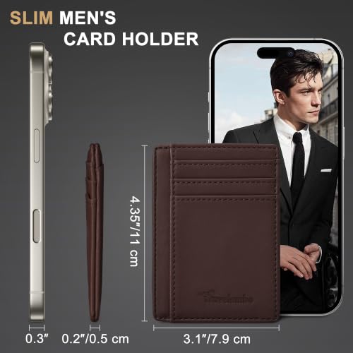 Image of Travelambo Slim Wallet Front Pocket Minimalist Leather RFID Blocking Medium Size