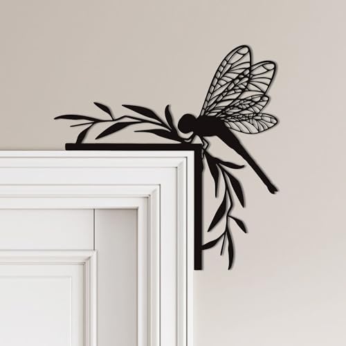 Rajukit Dragonfly Wall Art – Outdoor Metal Garden Decor with Dragonfly Design, Matte Black Door Frame Decor – Waterproof Insect -Themed Wall Sculpture for Patio, Pool, and Garden
