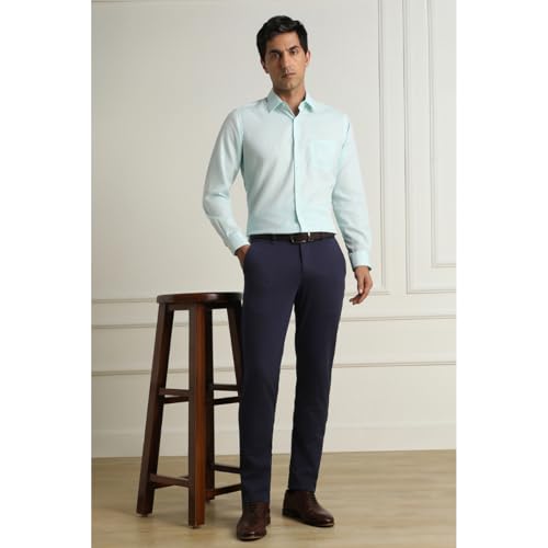 Image of Van Heusen Men Mid Rise Move Labs Knitted Premium Trousers | 360 Degree Stretch| Auto-Flex Waist Band |Wrinkle Free