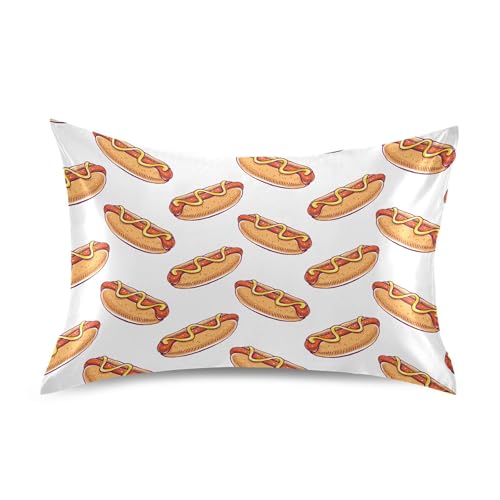 Funny Hot Dogs - Funda de almohada de satén naranja, funda de almohada refrescante estándar Queen King de alta calidad, suave, tamaño estándar, 26 x 20 pulgadas