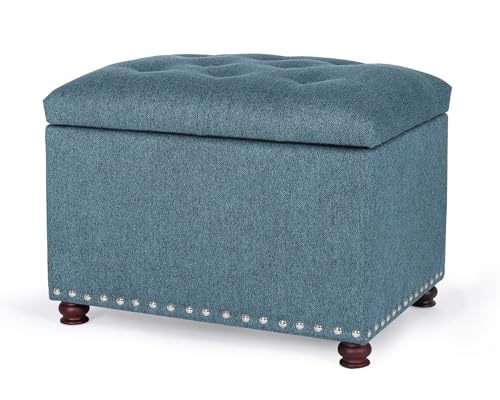 Image of Joveco 24 inch Ottoman with Storage for Living Room Rectangular Fabric Tufted Bench Footrest Toy Chests for Bedroom (Cyan)