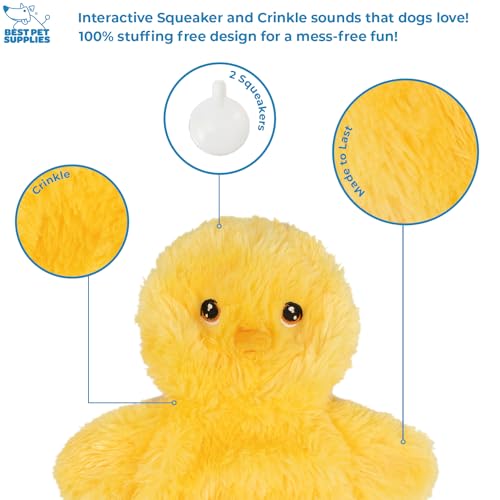 Image of Best Pet Supplies Interactive Squeaky Dog Chew Toy, Ideal Dog Toys for Chewers, Small, Medium & Large Dogs, and Fetch Lovers - Crinkle Chicken (Yellow), Large