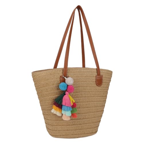Bolsa de playa de paja para mujer con asas tejidas miniatura 1