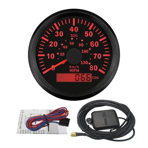 ELING 3-3/8'' Universal GPS Speedometer Speedo Gauge Cluster Replacement 0-80MPH for Boat Yacht Vessel 12V 24V (LED Shows Course not Odometer)