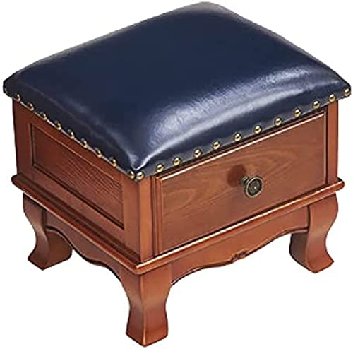 Pouf en cuir avec rangement et repose-pieds en bois massif C 35cm