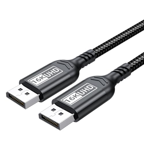 Awescam DisplayPort 2.1 Cable, 80Gbps High-Speed DP 2.1 Cable,16K@60Hz, 8K@120Hz, 4K@240Hz, Support Dynamic HDR/HDCP/DSC and 3D, G-Sync FreeSync Gaming PC, Gaming Monitor, Braided, 6.6 FT, Black
