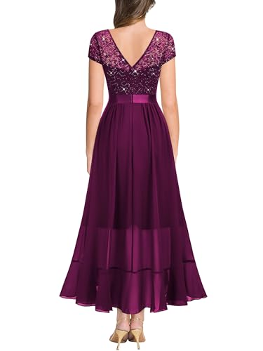 Image of Miusol Women's Scoop Neck Sequined Floral Lace Ruffle Wedding Party Dress | Sequin lace, scoop neck, cap sleeve, ruffle design dress for cocktail party, wedding and formal