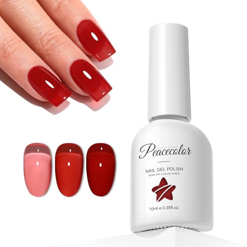 Peacecolor Esmaltes Semipermanentes para Uñas Rojo Transparente 10ML, Esmalte Uñas Pintauñas Semipermanentes Jelly Gel Nail Polish Art para Principiantes Manicura y Pedicura en casa