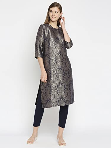 Image of CLOTH HAUS INDIA Women's | Peach Solid | Brocade Material | Half Sleeves | Long Kurta