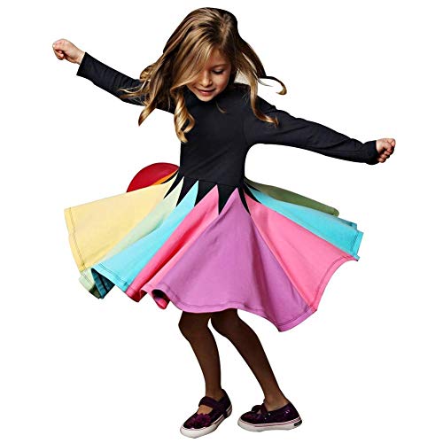 Vestido de manga larga para niña con una línea Twirly Skater Casual Vestido de 2 a 7 años - negro - 3-4 años