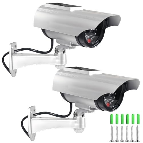 VEGOATY Lot de 2 caméras factices avec lampe solaire extérieure à LED, caméra factice extérieure solaire, fausse caméra de surveillance, pour jardin, ouverture de...