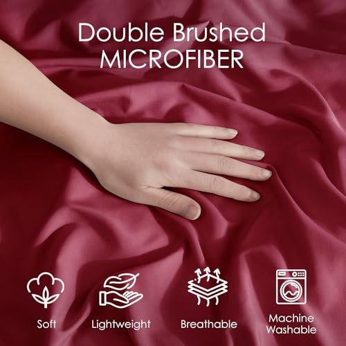 Image of Hearth & Harbor Burgundy Red Duvet Cover with Fitted Sheet King Size | 4 Piece Soft Double Brushed Bedding Set, Button Closure, 1 Duvet Cover 104x90 Inches, 1 Fitted Sheet, 2 Pillow Shams