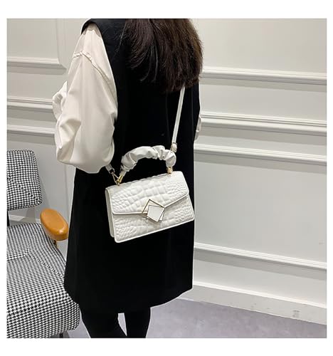 Bolso pequeño con asa superior y detalles metálicos, estilo tote texturizado, para mujer miniatura 2