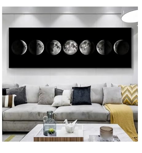 Affiche phases de lune 50x150cm poster nordique mural noir et blanc sans cadre
