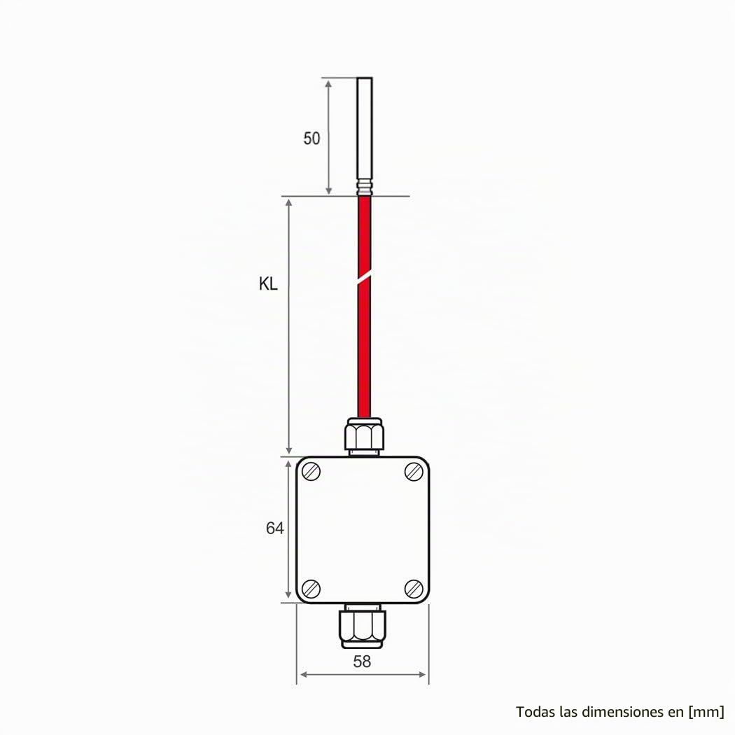 iOVEO 213HS02202 - PT1000 - Medidor de temperatura, carcasa con cable de conexión de silicona, salida activa, rango de medición ajustable, sonda de temperatura, 2 metros