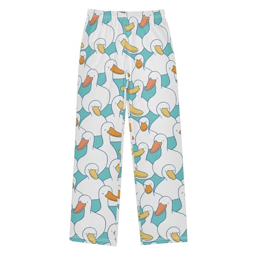 Duck Pattern Boys Long Pants Soft Trousers Elastic Waist Kids Lounge Bottoms with Pockets S-XL