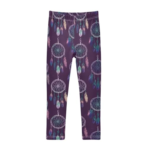 ALAZA Girls' Leggings Children's Yoga Pants Skinny Printed Dance Deep Purple Dreamcatcher Comfortable 4T