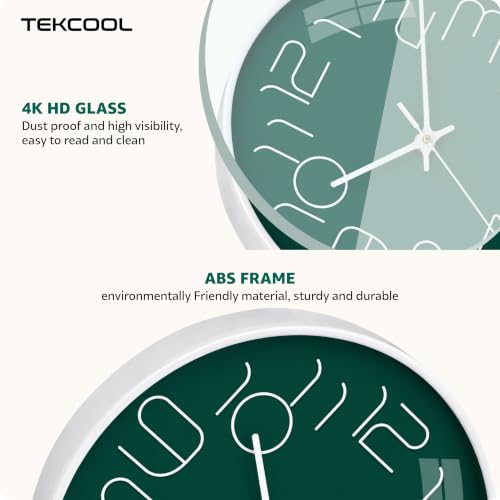 Image of TEKCOOL Plastic Digital Wall Clock 12 inch Silent Quartz Decorative Non-Ticking Classic Clock Battery Operated Round Easy to Read for Room /Home /Kitchen /Bedroom /Office /School-(Green White)'