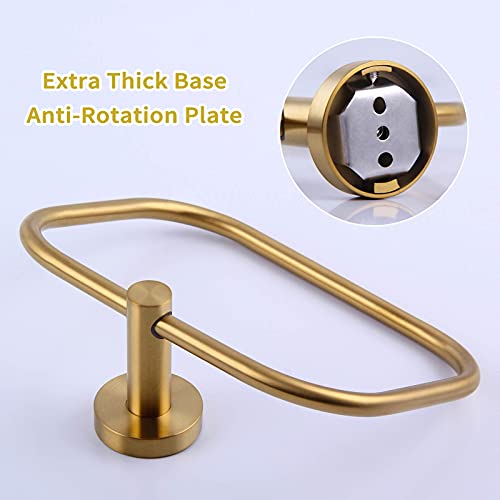 Square Towel Ring Brushed Gold, Angle Simple Sus304 Stainless Steel Swivel Hand Towel Holder, Bathroom Shower Face Towel Hanger, Wall Mount #TOP7