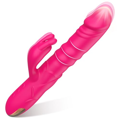 Image of Thrusting Rabbit Vibrator Sex Toys for Women, G Spot Clitoral Vibrator Dildos Waterproof & Rechargeable Realistic Silicone Vibrator with 3 Thrusting & 10 Vibrating Modes, Rose Adult Toy