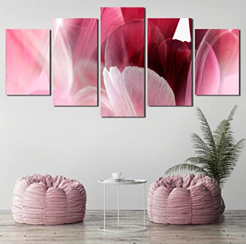 Pintura abstracta rosa de la hoja de la hoja de la pluma de cinco piezas de la impresión del arte de la pared de la imagen del cartel Cover