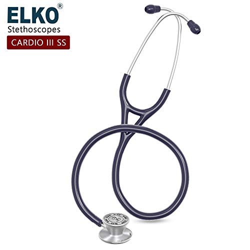 Image of ELKO EL-060 CARDIO III SS Stainless Steel Acoustic Stethoscope | Two-Way PVC Tubing | Double Sided Chestpiece For Adult & Pediatric Patient | Doctors & Medical Students (Blue)