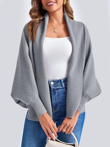 Image of Saodimallsu Womens Open Front Cardigan Batwing Long Sleeve Shawl Chunky Knit Loose Fall Poncho Sweater Coats