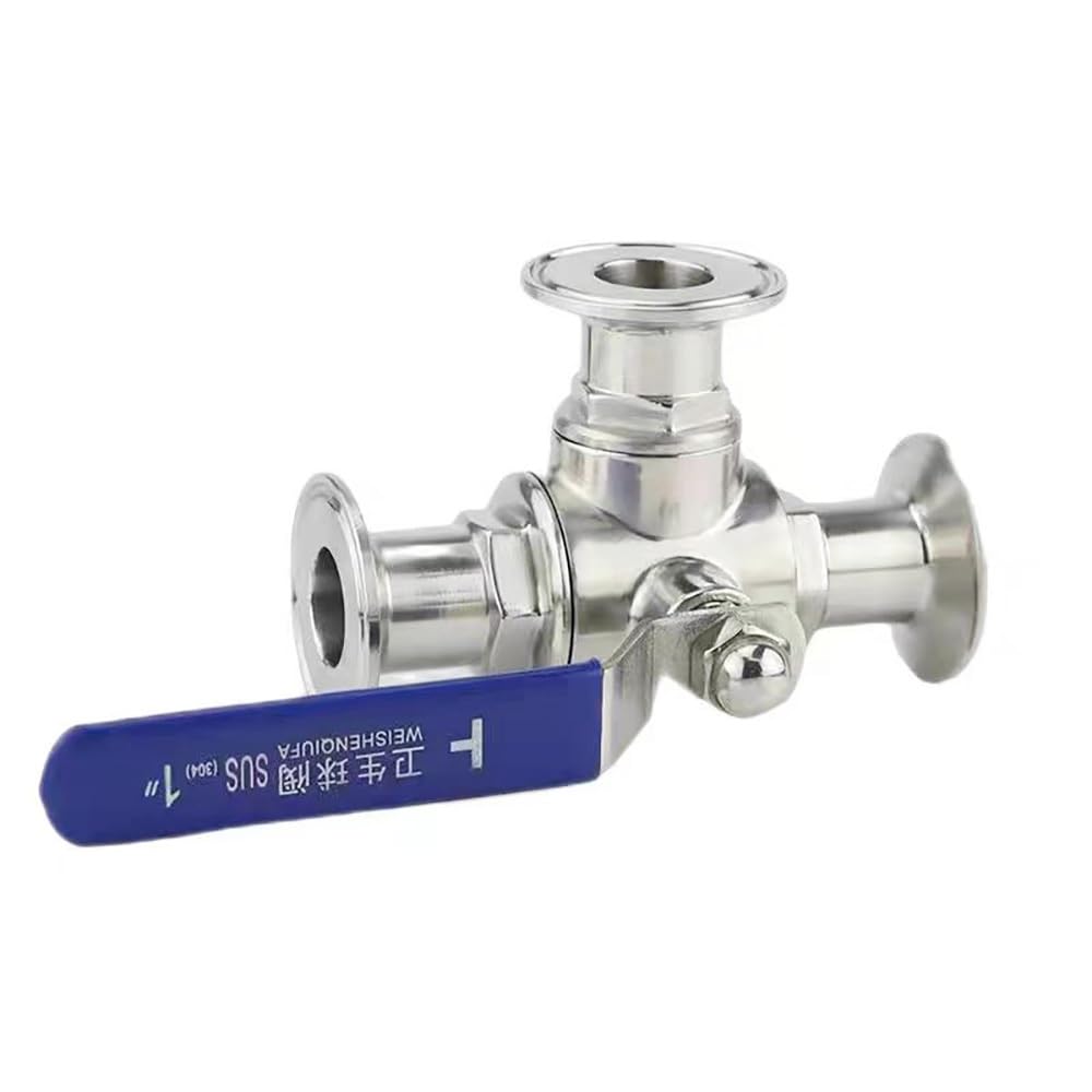 Trójdrożny Zawór Kulowy SS304, Port T/L, Tri-Clamp 1,5"/2", Rura Ø 19-51mm, Do Domowego Piwowarstwa i Przemysłu Spożywczego, 1 Sztuka(T-port,25mm Ferrule 50.5)