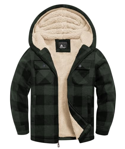 Image of V VALANCH Boys Flannel Jacket Hooded Fleece Lined Zip-up Hoodies Plaid Coat for Kids