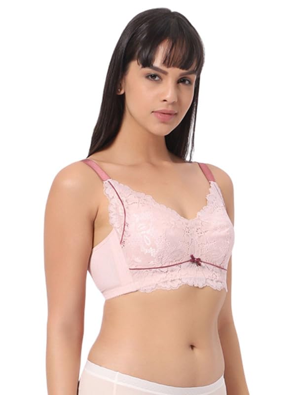 Intimate Queen Everyday Wireless Cotton Lined Moisture Wicking Pink Bustier Lace Support Full Coverage Bra, Pack of 1 Intimate Queen Everyday Wireless Cotton Lined Moisture Wicking Pink Bustier Lace Support Full Coverage Bra, Pack of 1