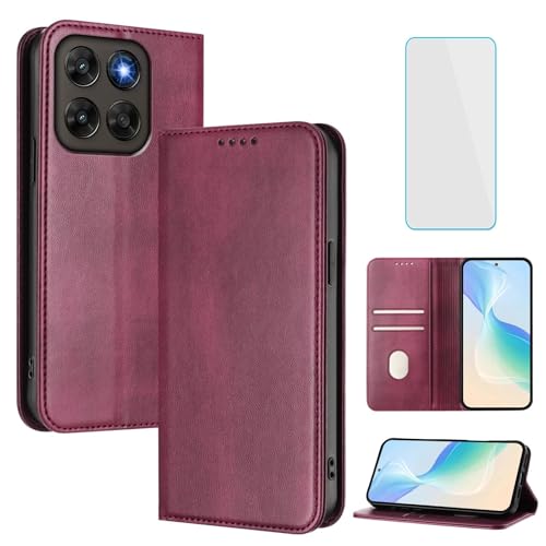 OUEAYIEN Funda para Motorola Moto G67 5G/Moto G77 5G Tapa Libro con Protector Pantalla Bloqueo RFID Cuero Carcasa Cartera Ranuras Tarjetas Plegable Vintage móvil Funda Motorola G 67 77 MotoG77 Borgoña