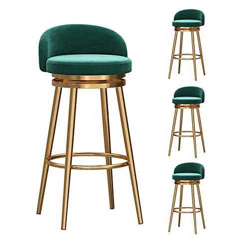 WDSOPK Taburete De Bar Giratorio De Terciopelo Estilo Rústico Moderno con Respaldo,Altura De Mostrador,Taburete De Bar para Cocina,Giratorio 360°,Patas De Metal Do(4 Piezas - Verde)