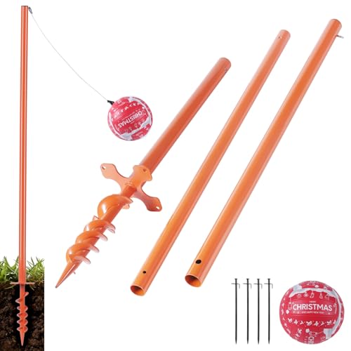 fulsuces Tetherball Pole Set with Ball and Rope, 99in Tetherball Set with Ground Base, Metal Tetherball Equipment for Backyard, Lawn, Sand and Outdoor Spaces, Orange