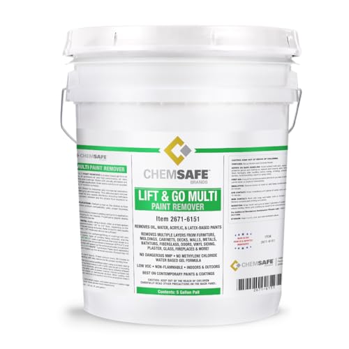 Chemsafe Lift & Go Multi Paint Remover, Water-Based Paint Remover of Oil, Water, Acrylic or Latex-Based Paints from Furniture, Cabinets, Decks, Wood, Metal, Masonry & More! 5 Gallon Pail