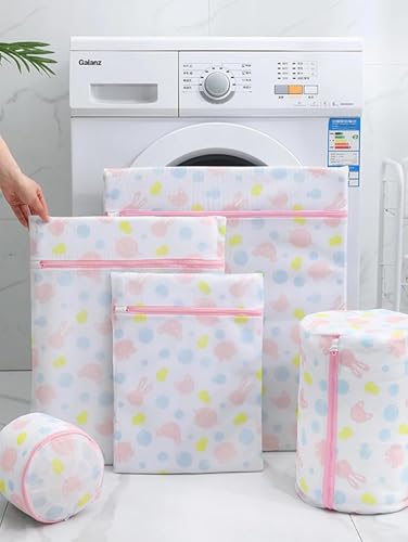 Image of HomeCloud Mesh Laundry Bags | Safeguarding Delicate Fabrics in Your Washing Machine | Set of 5 with Zip Lock for Delicate Clothes, Stockings, Underwear, Bras & Lingerie (D-Pink)