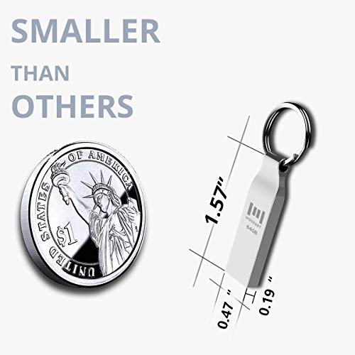 Mosdart 64Gb Waterproof Metal Usb 2.0 Flash Drive - Keychain Thumb Drive Memory Stick Jump Drive Data Storage For Cumputers - Exfat, Shockproof And Dustproof (Silver) #TOP3