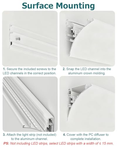 Moldura para tira LED Vibeo y canal de moldura de corona con iluminacion indirecta 7