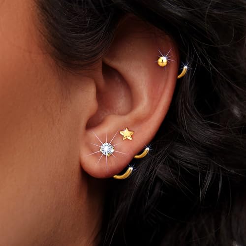 JUANKIKI 9 Pairs 14k Gold Huggie Half Hoop Earrings Backless Earring for women Cartilage Helix Open Hugging Hypoallergenic 316L Stainless Steel earrings Set - image 6