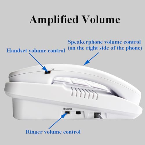 JeKaVis Telefone com fio JF11W de botão grande para telefones idosos amplificados para pessoas com d