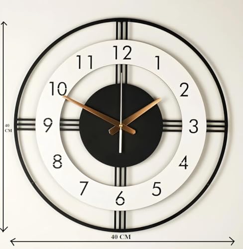 Image of Arabs Morden Metal & Wooden Analog Wall Clock for Living Room Bedroom Office Kitchen Stylish Wall Clock for Home and Hall Designer Big Size Modern (40 CM)