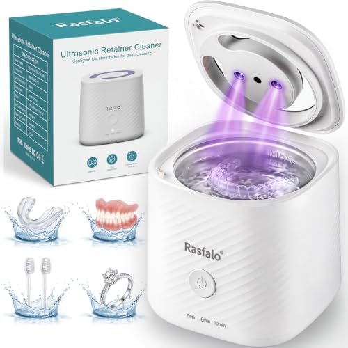 Rasfalo Ultraschallreinigungsgerät 48000Hz UV Ultraschallreiniger 200ML Dental Pod, Ultrasonic Cleaner für Zahnersatz, Retainer, Zahnschiene, Aligner, Prothesen, Schmuck Weiß