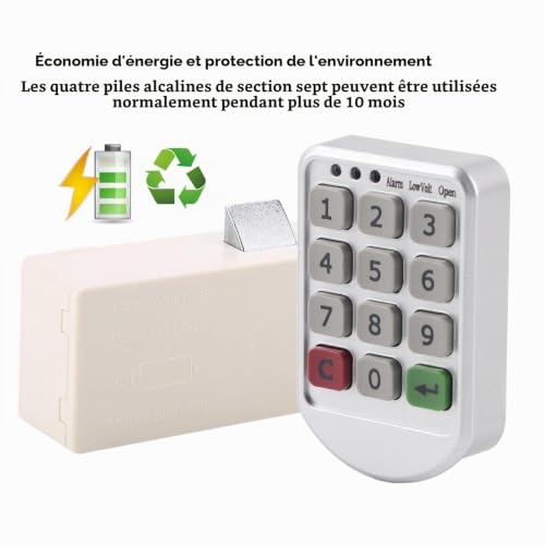 Serrure D armoire électronique Sécurisée Serrure à Code Numérique Verrouillage Électronique pour Armoires de Bureau et Casiers Noir Résistant – vue 7