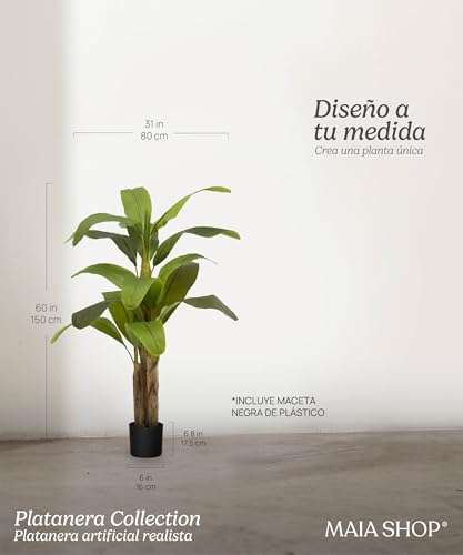 MAIA SHOP Platanera Artificial 150 cm con Tronco Natural – Planta Artificial Realista, Árbol Decorativo Tropical para Hogar, Restaurantes y Proyectos de Interiorismo - imagen 5