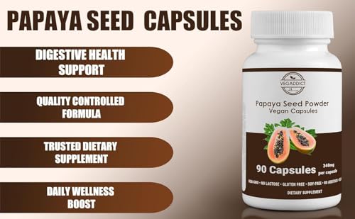 Vegaddict Papaya Seed Powder Capsules | High Papaya Enzyme (Papain) Content | Gluten & Lactose Free | Non-GMO | No Additives | Vegan | Nutritional Supplement | Quality Controlled (90 Capsules) - Thumbnail 2