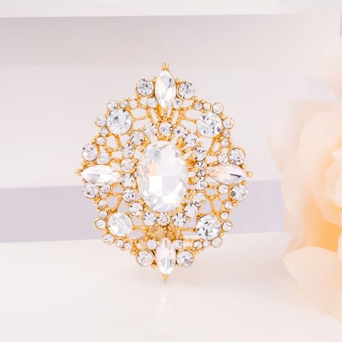 LAXPICOL Vintage Clear Austrian Crystal Brooch Pin For Women Gold Tone Elegant Wedding Bridal Broach Pin 1.69"*1.39" by LAXPICOL - Used condition - Image 2