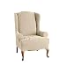 Surefit Stretch Jacquard Damask - Wing Chair Slipcover - Oyster (SF39613)