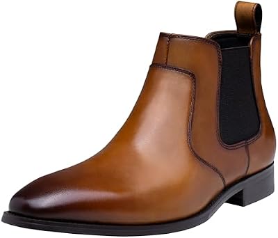 Jousen Men's Chelsea Boots - Leather Dress Boots for Men (8177A, Brown, Size 9)