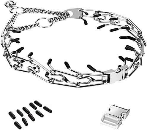 Insfas Pinch Prong Collar for Dogs, Adjustable Dog Training Choke Spike No Pull Martingale Collars with Quick Release Buckle for Small Medium Large Dogs Stainless Steel (12"~28" Silver 3.0mm)
