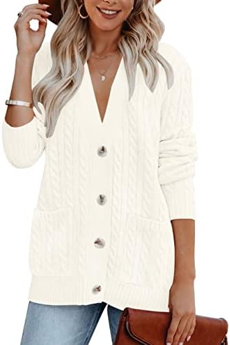 MEROKEETY Cardigan Sweater for Women 2025 Fall Winter Cable Knit Button Up Open Front Long Sleeve Outwear Coat